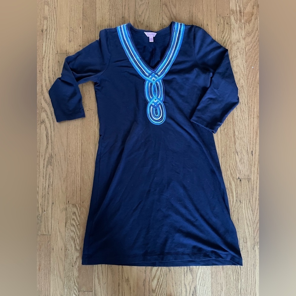 Lilly Pulitzer navy blue trim ribbon large dress